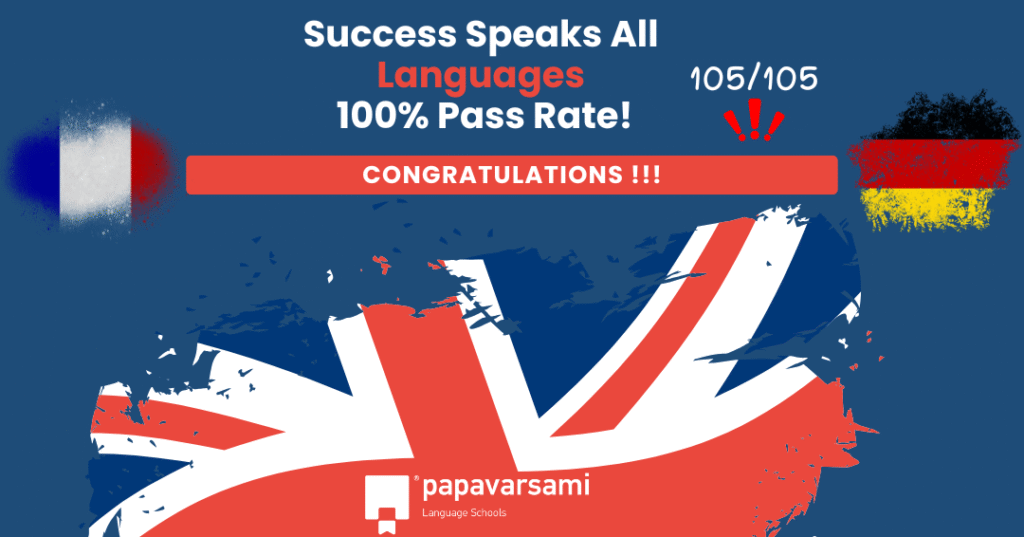 Read more about the article 100% επιτυχία σε όλες τις εξετάσεις, σε όλες τις γλώσσες και για όλα τα επίπεδα “Papavarsami Language School” (Ξηρογιάννη 50)
